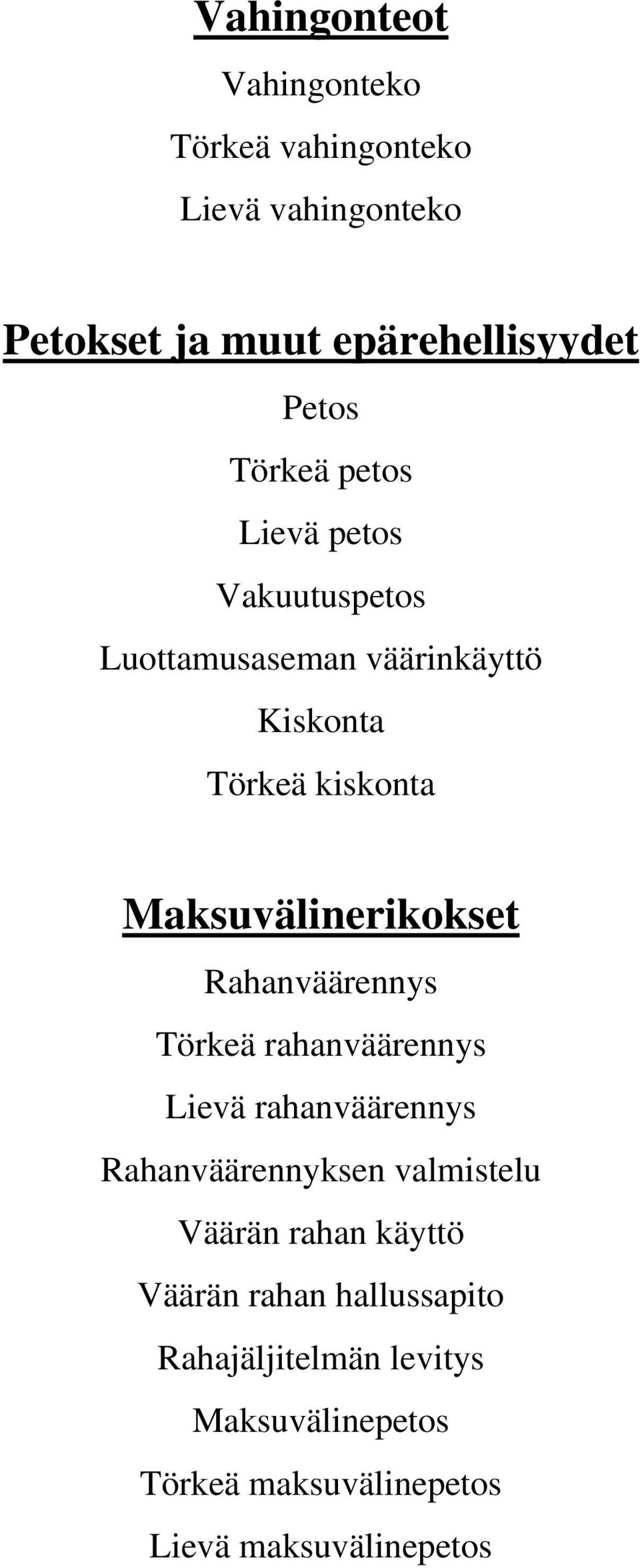 Maksuvälinerikokset Rahanväärennys Törkeä rahanväärennys Lievä rahanväärennys Rahanväärennyksen valmistelu