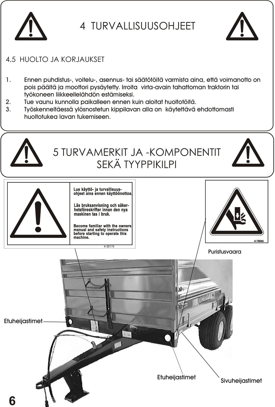 Irroita virta-avain tahattoman traktorin tai työkoneen liikkeellelähdön estämiseksi. 2.