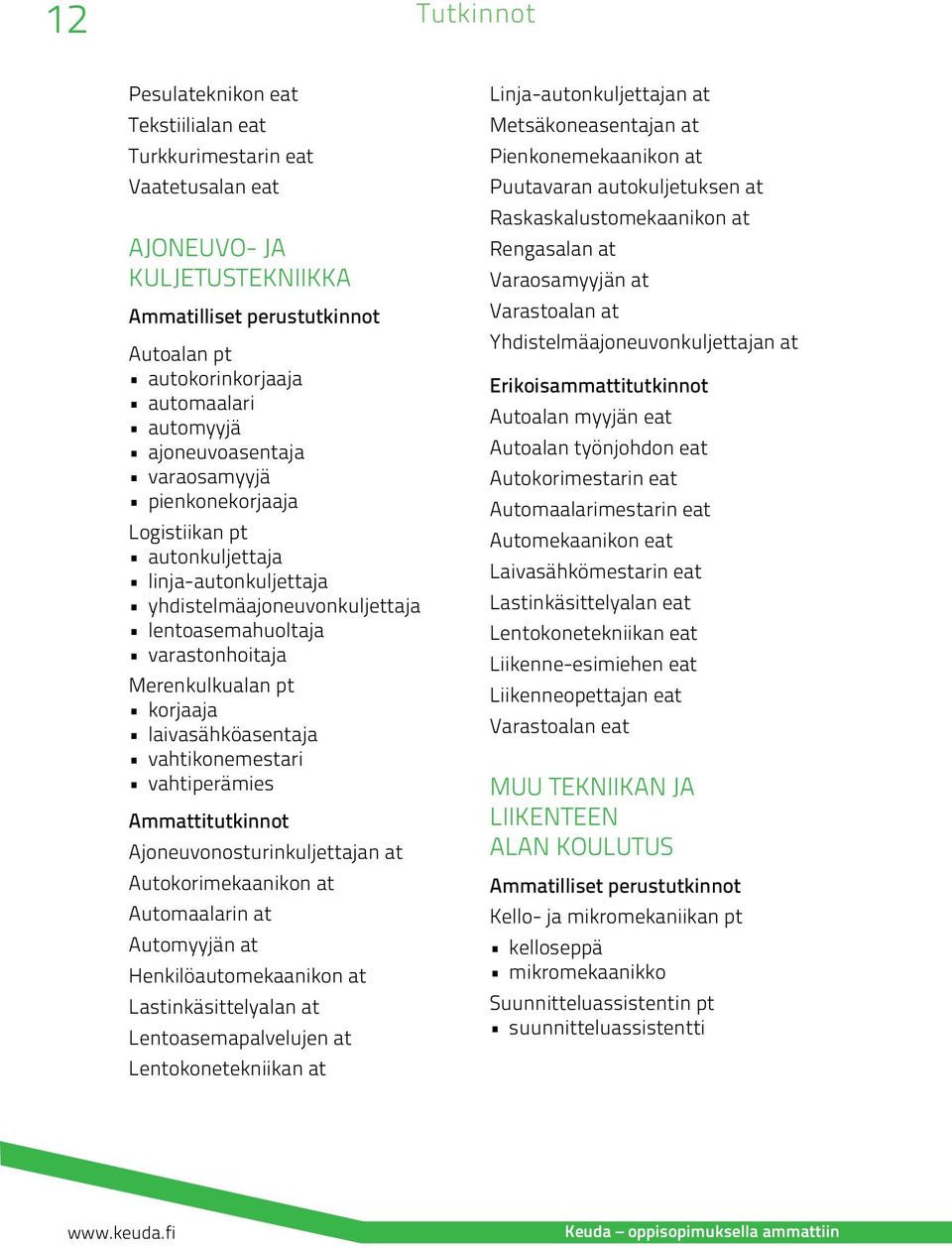 vahtikonemestari vahtiperämies Ajoneuvonosturinkuljettajan at Autokorimekaanikon at Automaalarin at Automyyjän at Henkilöautomekaanikon at Lastinkäsittelyalan at Lentoasemapalvelujen at