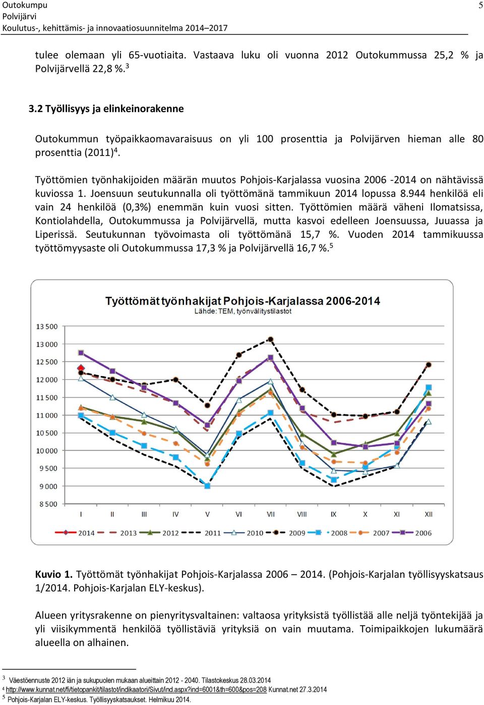 Työttömien työnhakijoiden määrän muutos Pohjois-Karjalassa vuosina 2006-2014 on nähtävissä kuviossa 1. Joensuun seutukunnalla oli työttömänä tammikuun 2014 lopussa 8.