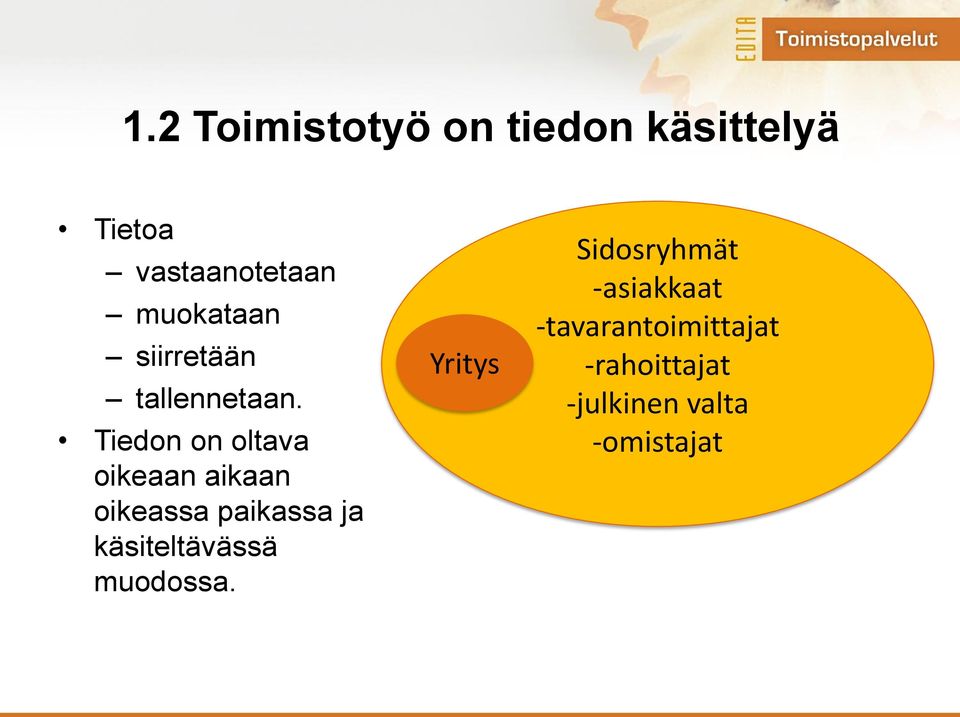 Tiedon on oltava oikeaan aikaan oikeassa paikassa ja