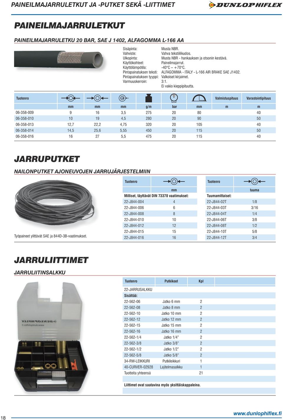 ALFAGOMMA - ITALY - L-166 AIR BRAKE SAE J1402. Valkoiset kirjaimet. 3:1. Ei vakio kieppipituutta.