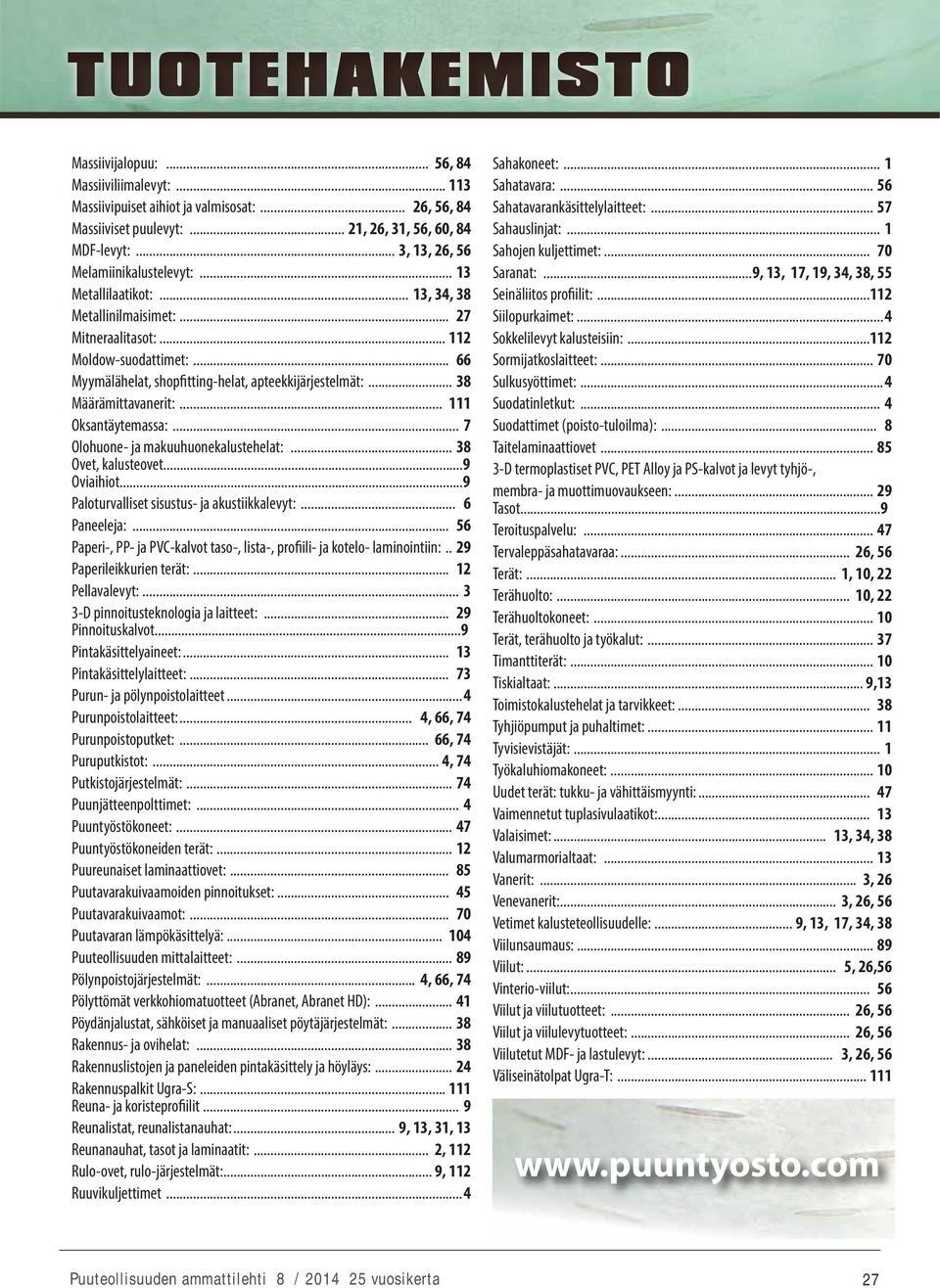 .. 66 Myymälähelat, shopfitting-helat, apteekkijärjestelmät:... 38 Määrämittavanerit:... 111 Oksantäytemassa:... 7 Olohuone- ja makuuhuonekalustehelat:... 38 Ovet, kalusteovet...9 Oviaihiot.