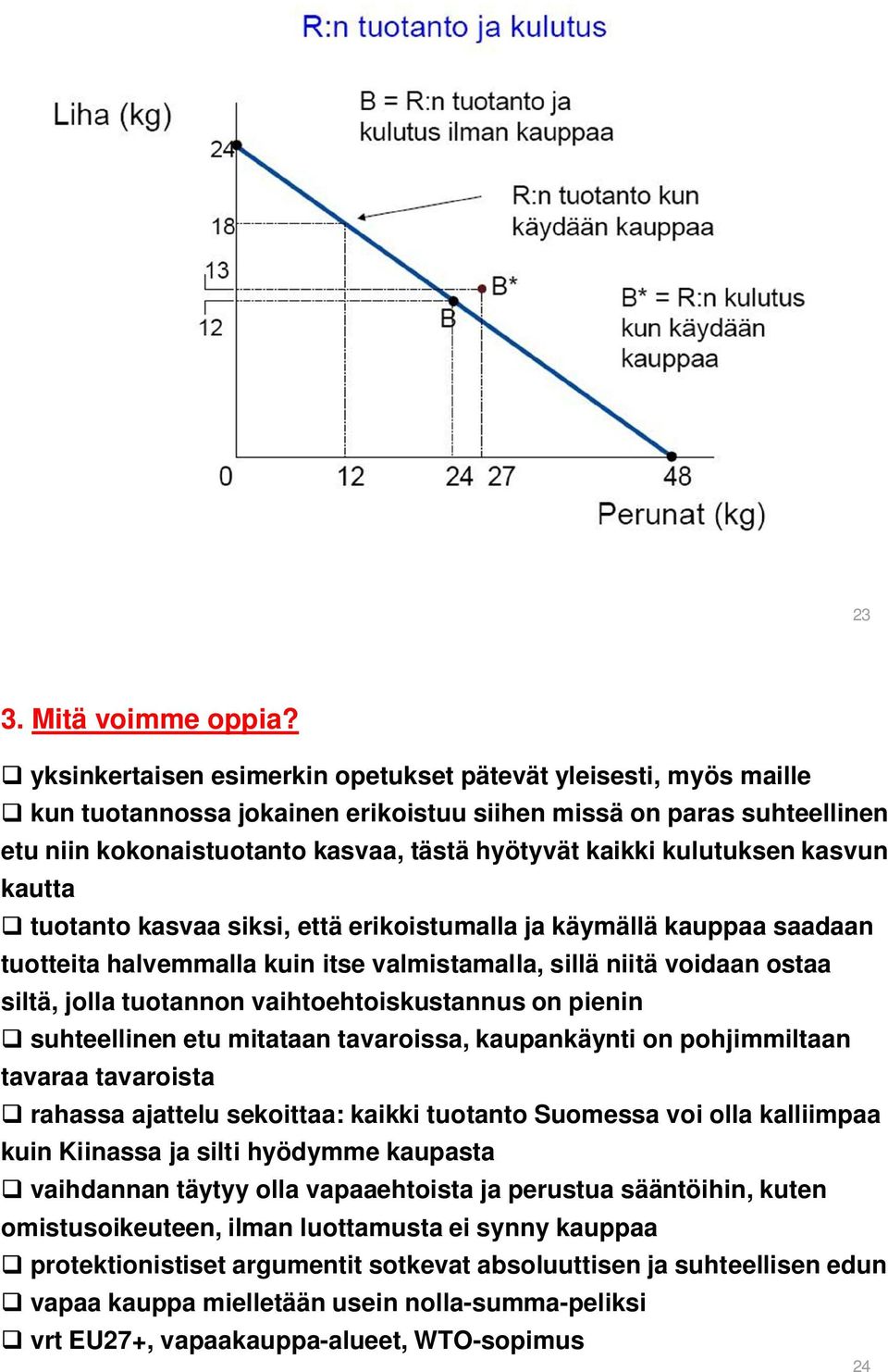 kulutuksen kasvun kautta tuotanto kasvaa siksi, että erikoistumalla ja käymällä kauppaa saadaan tuotteita halvemmalla kuin itse valmistamalla, sillä niitä voidaan ostaa siltä, jolla tuotannon