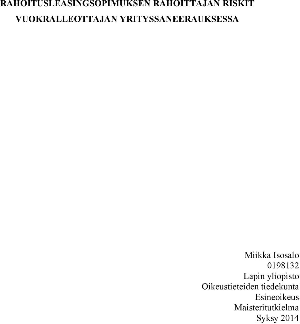 Isosalo 0198132 Lapin yliopisto Oikeustieteiden