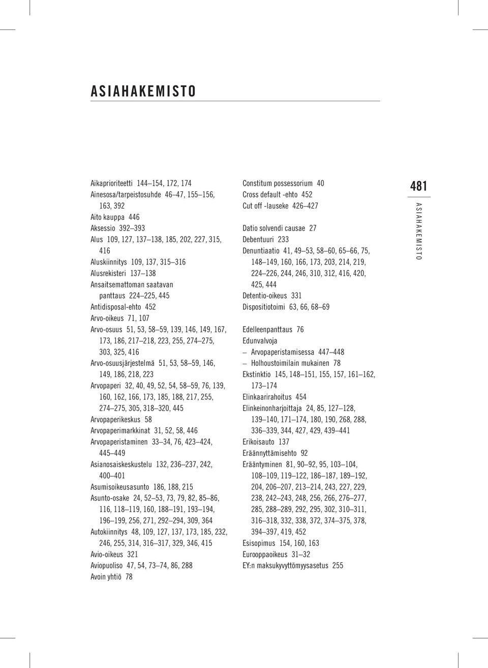 303, 325, 416 Arvo-osuusjärjestelmä 51, 53, 58 59, 146, 149, 186, 218, 223 Arvopaperi 32, 40, 49, 52, 54, 58 59, 76, 139, 160, 162, 166, 173, 185, 188, 217, 255, 274 275, 305, 318 320, 445