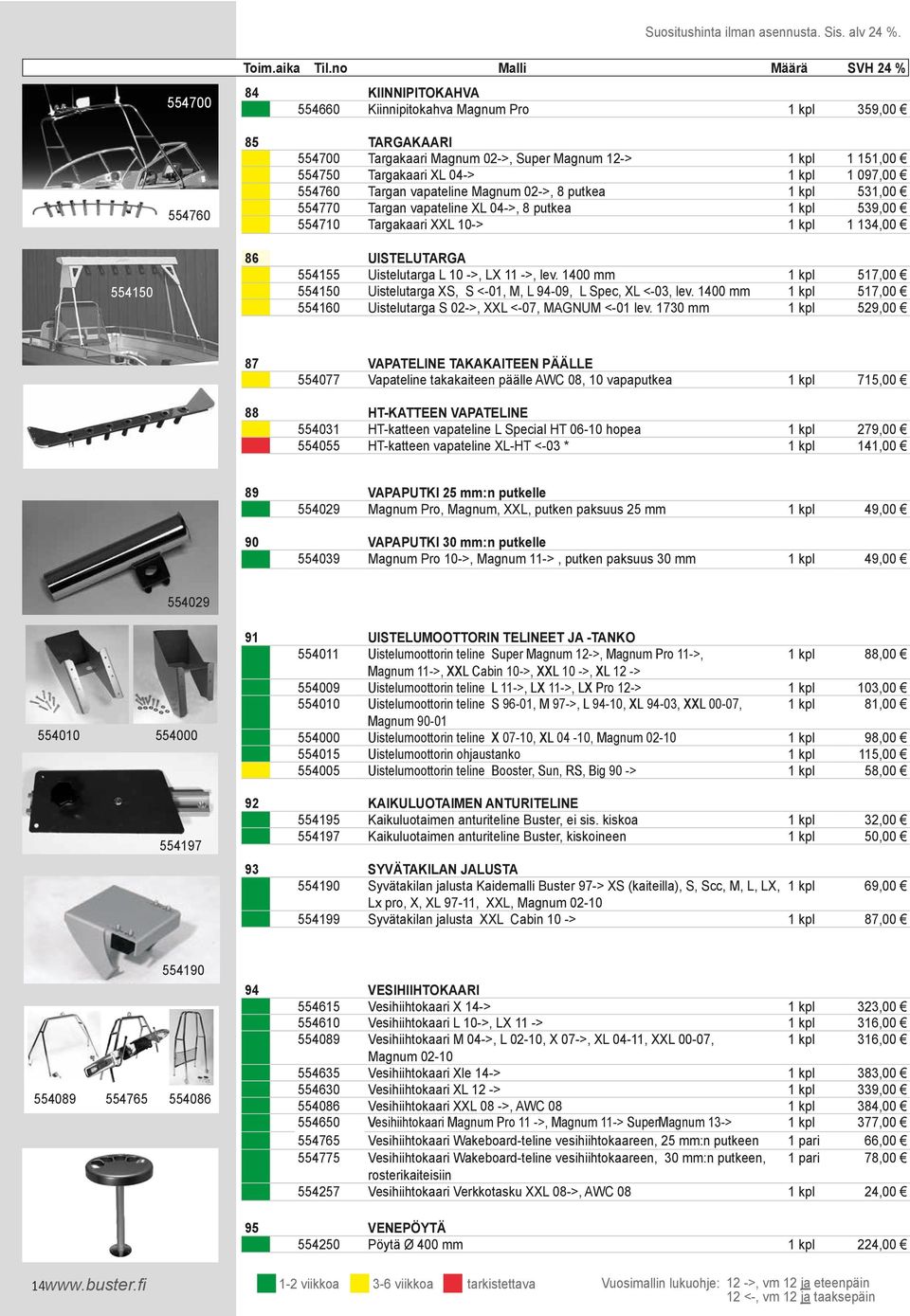 1400 mm Uistelutarga XS, S <-01, M, L 94-09, L Spec, XL <-03, lev. 1400 mm Uistelutarga S 02->, XXL <-07, MAGNUM <-01 lev.