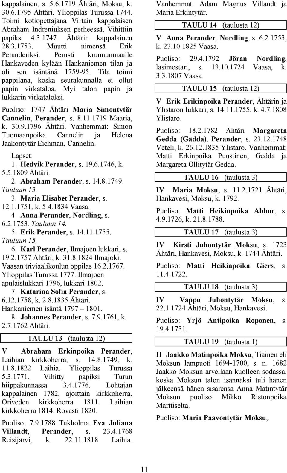 Tila toimi pappilana, koska seurakunnalla ei ollut papin virkataloa. Myi talon papin ja lukkarin virkataloksi. Puoliso: 1747 Ähtäri Maria Simontytär Cannelin, Perander, s. 8.11.1719 Maaria, k. 30.9.1796 Ähtäri.