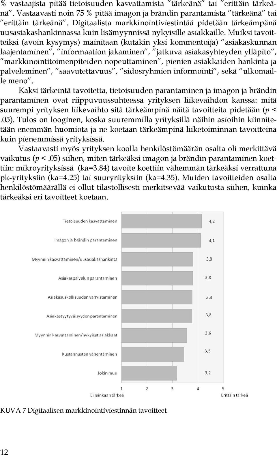 Muiksi tavoitteiksi (avoin kysymys) mainitaan (kutakin yksi kommentoija) asiakaskunnan laajentaminen, informaation jakaminen, jatkuva asiakasyhteyden ylläpito, markkinointitoimenpiteiden
