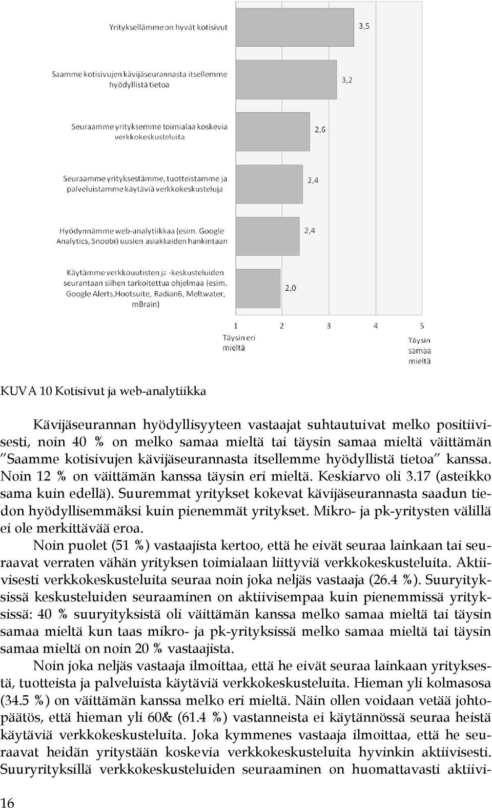 Suuremmat yritykset kokevat kävijäseurannasta saadun tiedon hyödyllisemmäksi kuin pienemmät yritykset. Mikro- ja pk-yritysten välillä ei ole merkittävää eroa.