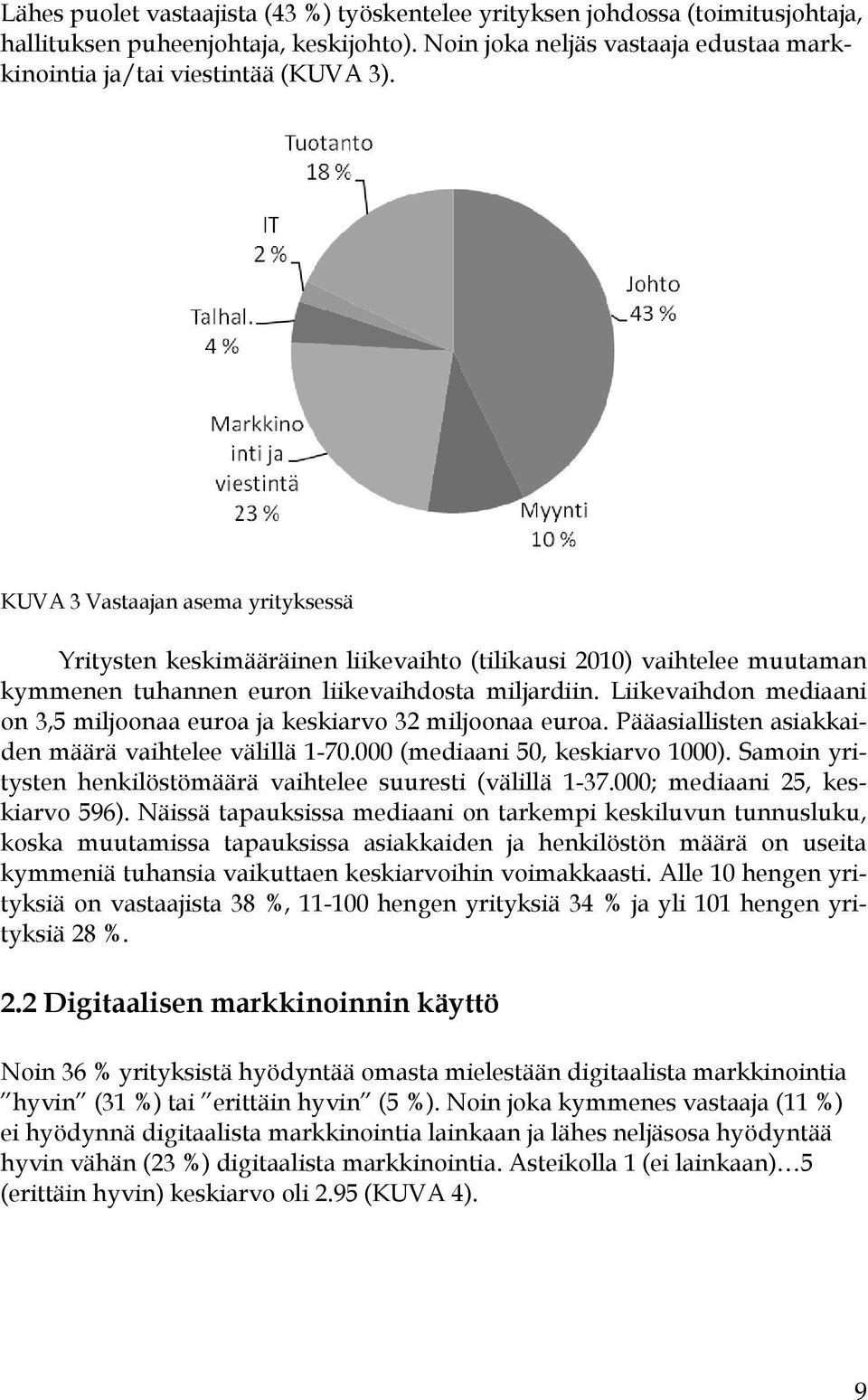 Liikevaihdon mediaani on 3,5 miljoonaa euroa ja keskiarvo 32 miljoonaa euroa. Pääasiallisten asiakkaiden määrä vaihtelee välillä 1-70.000 (mediaani 50, keskiarvo 1000).