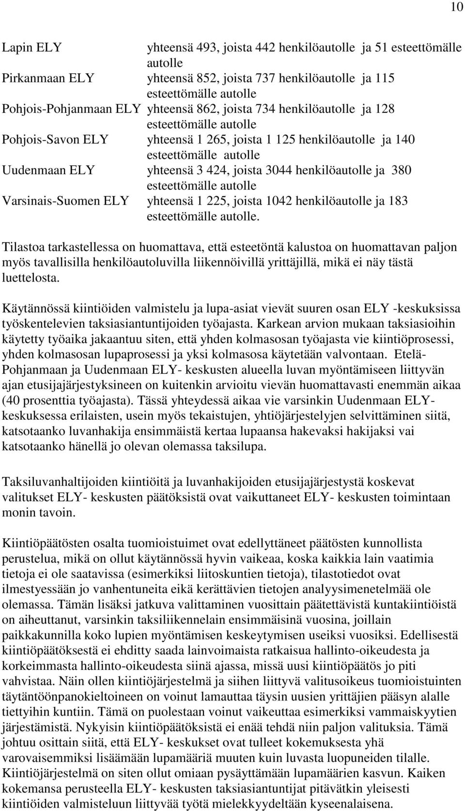 henkilöautolle ja 380 esteettömälle autolle Varsinais-Suomen ELY yhteensä 1 225, joista 1042 henkilöautolle ja 183 esteettömälle autolle.