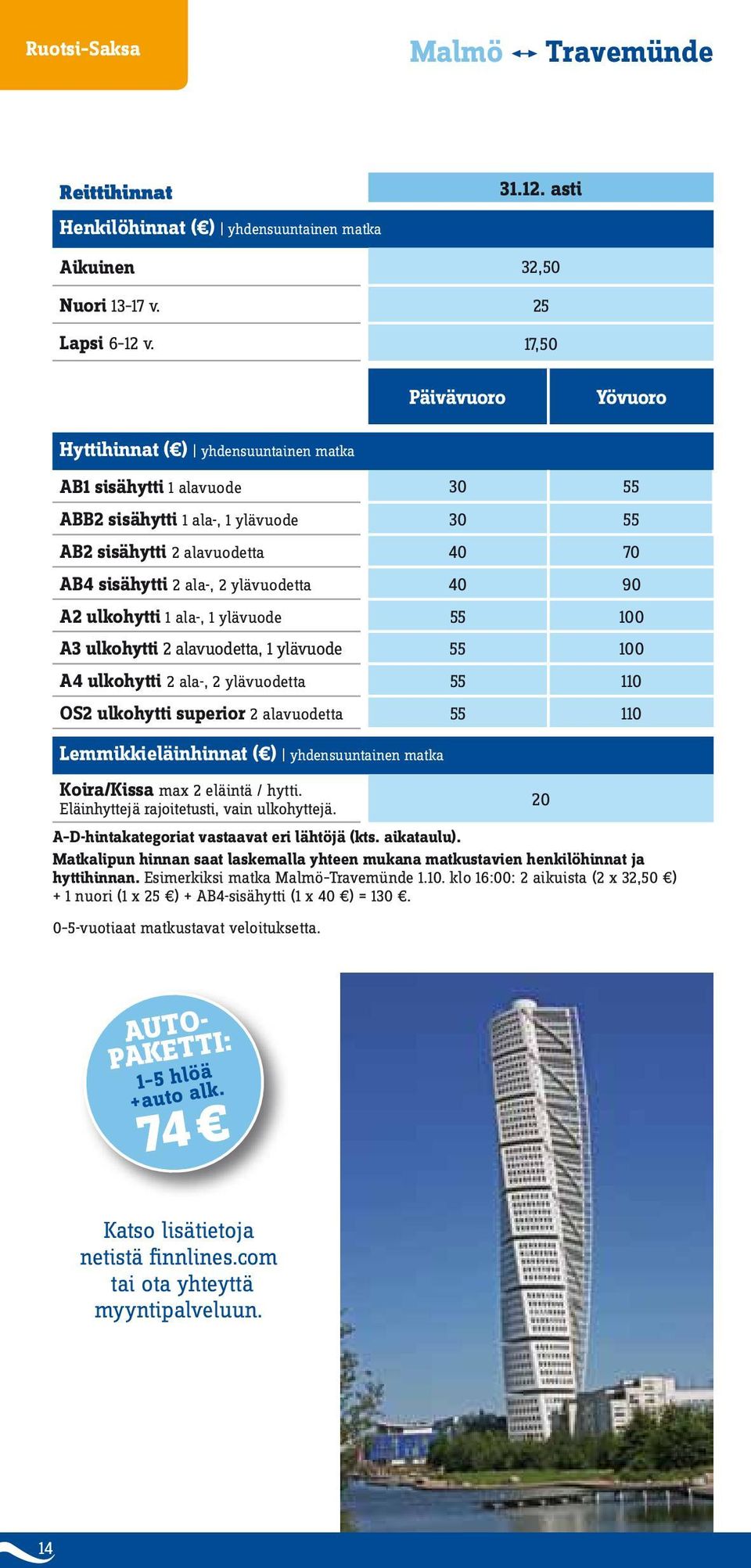 ylävuodetta 40 90 A2 ulkohytti 1 ala-, 1 ylävuode 55 100 A3 ulkohytti 2 alavuodetta, 1 ylävuode 55 100 A4 ulkohytti 2 ala-, 2 ylävuodetta 55 110 OS2 ulkohytti superior 2 alavuodetta 55 110