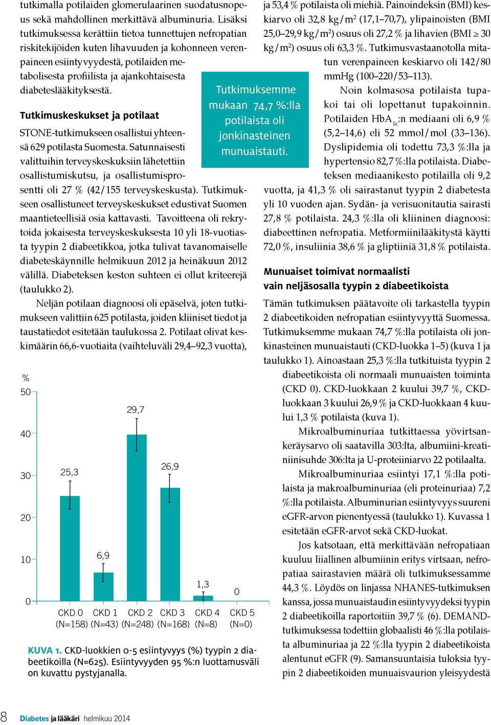 diabeteslääkityksestä. Tutkimuskeskukset ja potilaat STONE-tutkimukseen osallistui yhteensä 629 potilasta Suomesta.