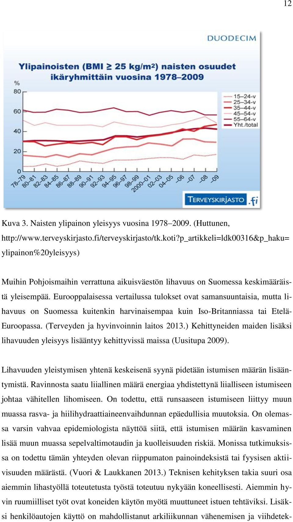 Eurooppalaisessa vertailussa tulokset ovat samansuuntaisia, mutta lihavuus on Suomessa kuitenkin harvinaisempaa kuin Iso-Britanniassa tai Etelä- Euroopassa. (Terveyden ja hyvinvoinnin laitos 2013.