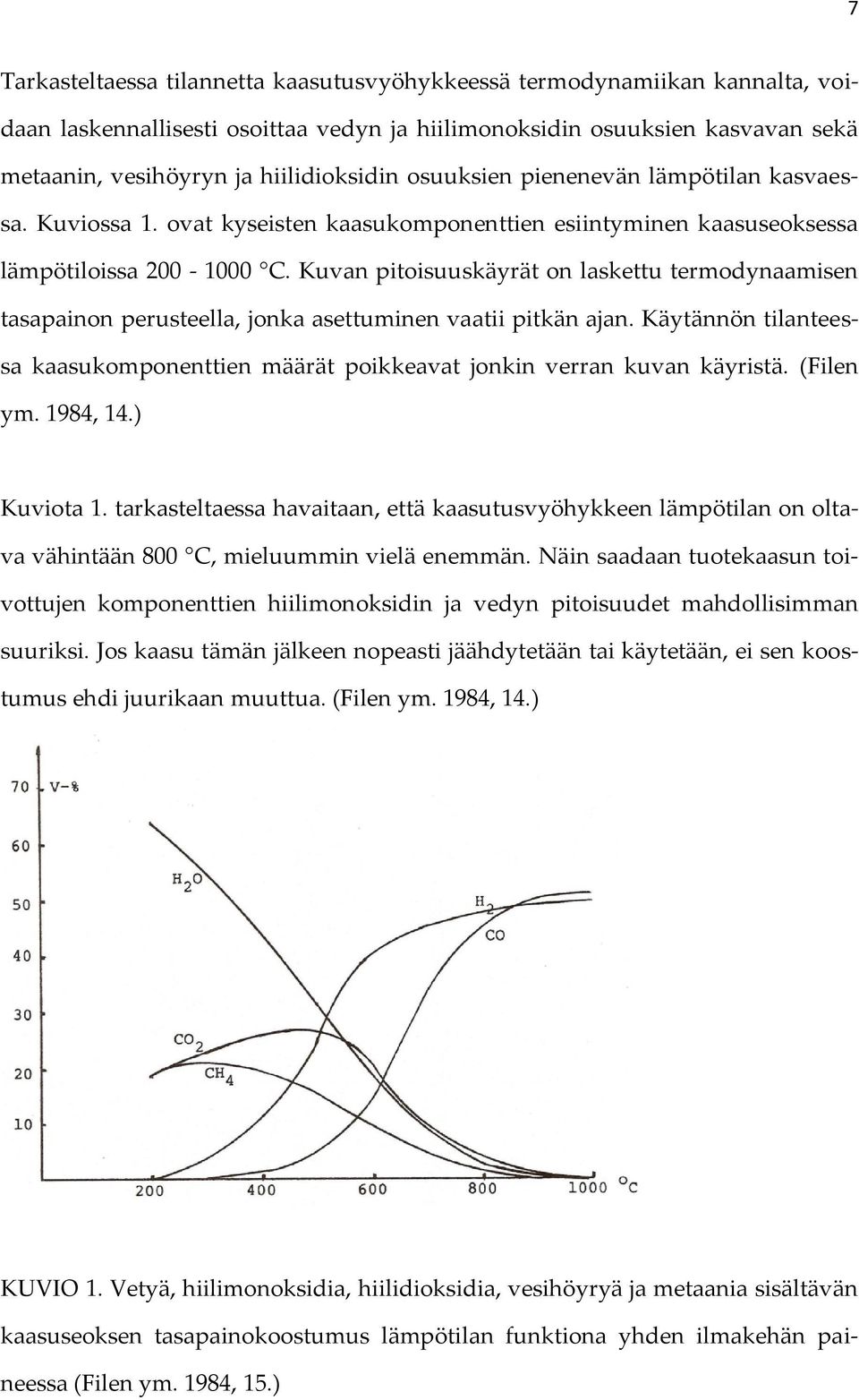 Kuvan pitoisuuskäyrät on laskettu termodynaamisen tasapainon perusteella, jonka asettuminen vaatii pitkän ajan. Käytännön tilanteessa kaasukomponenttien määrät poikkeavat jonkin verran kuvan käyristä.