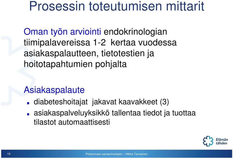 hoitotapahtumien pohjalta Asiakaspalaute diabeteshoitajat jakavat