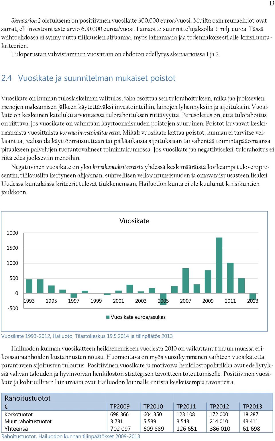 4 Vuosikate ja suunnitelman mukaiset poistot Vuosikate on kunnan tuloslaskelman välitulos, joka osoittaa sen tulorahoituksen, mikä jää juoksevien menojen maksamisen jälkeen käytettäväksi