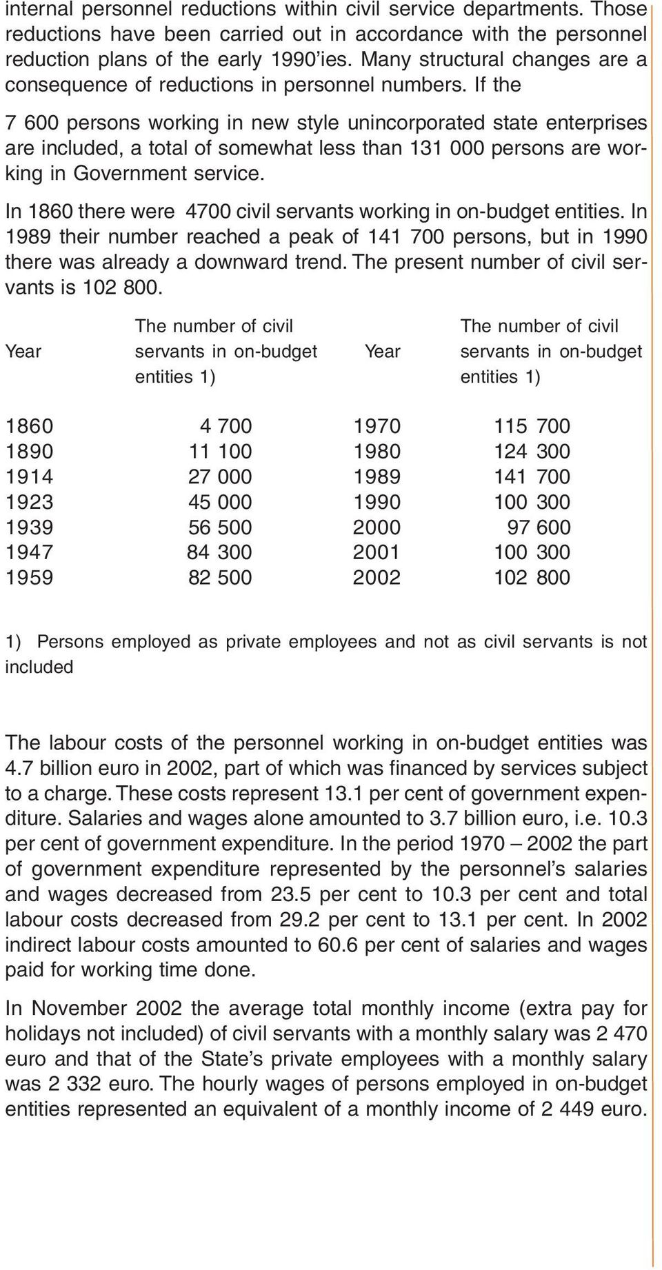 If the 7 600 persons working in new style unincorporated state enterprises are included, a total of somewhat less than 131 000 persons are working in Government service.