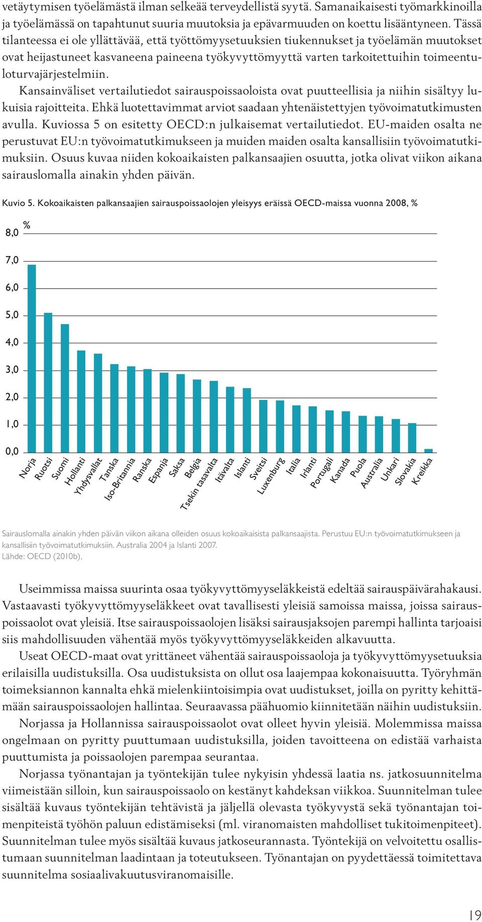 toimeentuloturvajärjestelmiin. Kansainväliset vertailutiedot sairauspoissaoloista ovat puutteellisia ja niihin sisältyy lukuisia rajoitteita.