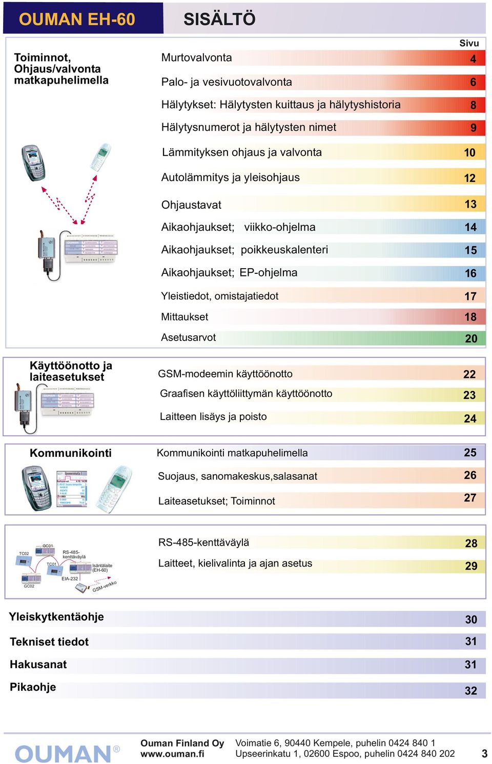 Asetusarvot 10 12 13 14 15 16 17 18 20 Käyttöönotto ja laiteasetukset GSM-modeemin käyttöönotto 22 Graafisen käyttöliittymän käyttöönotto 23 Laitteen lisäys ja poisto 24 Kommunikointi Kommunikointi