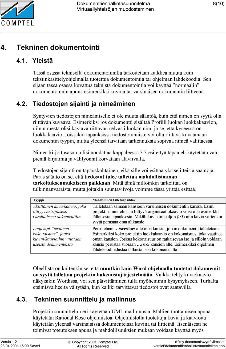 Tiedostojen sijainti ja nimeäminen Syntyvien tiedostojen nimeämiselle ei ole muuta sääntöä, kuin että nimen on syytä olla riittävän kuvaava.