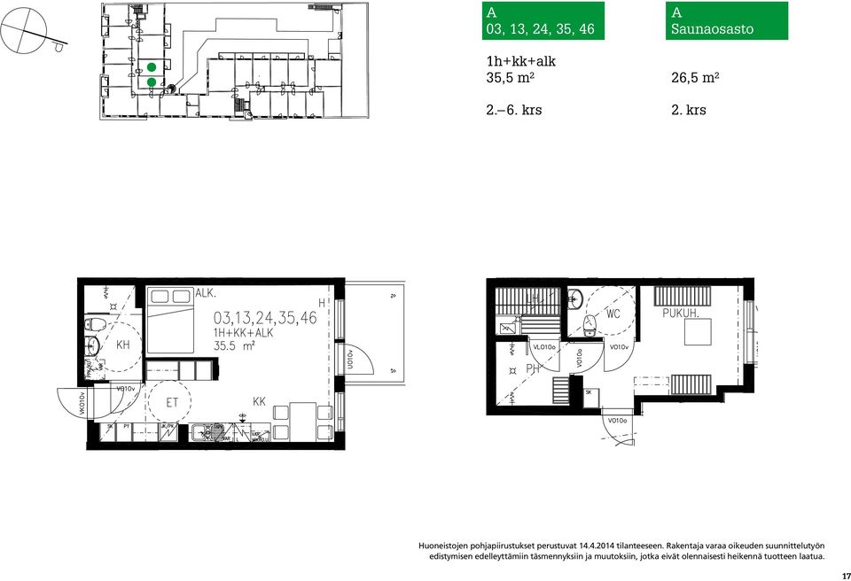 krs Huoneistojen pohjapiirustukset perustuvat 14.4.2014 tilanteeseen.