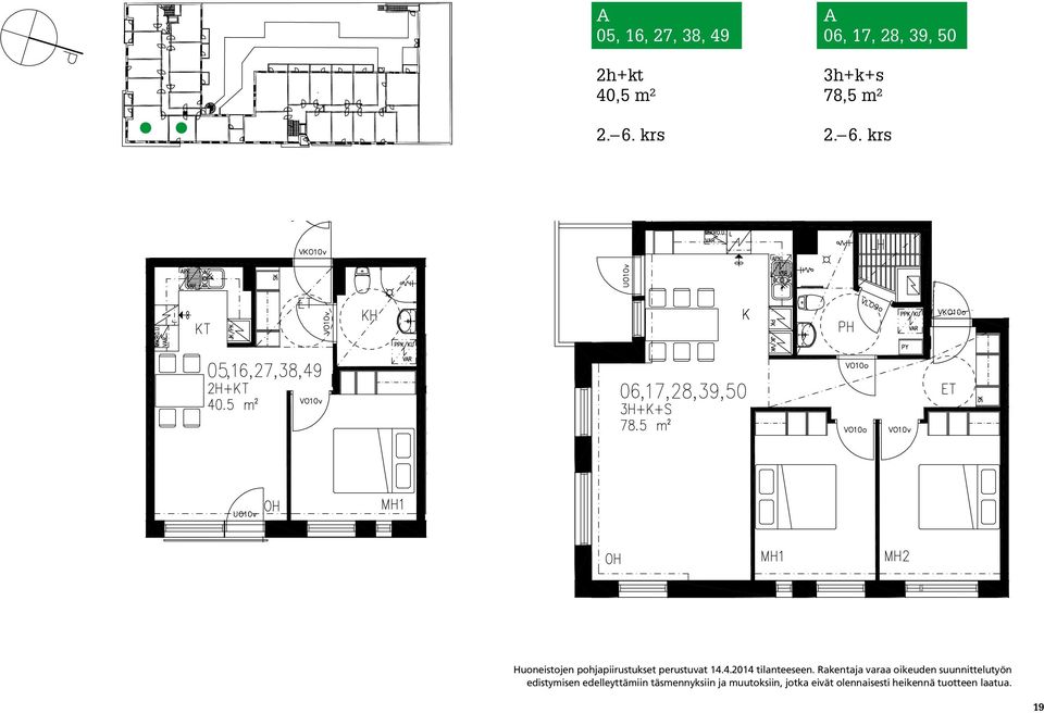 krs Huoneistojen pohjapiirustukset perustuvat 14.4.2014 tilanteeseen.