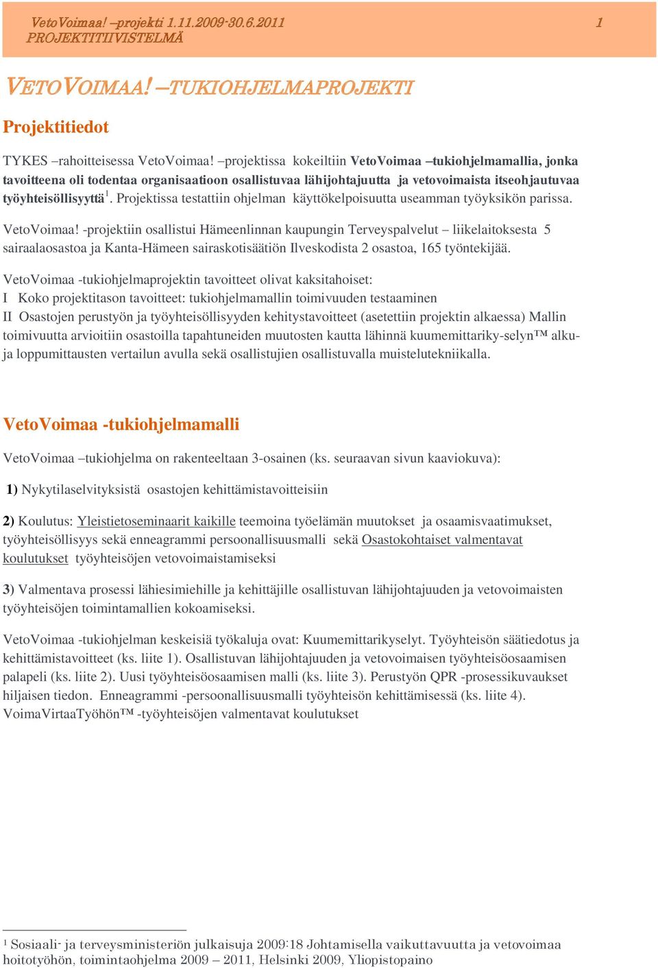 Projektissa testattiin ohjelman käyttökelpoisuutta useamman työyksikön parissa. VetoVoimaa!