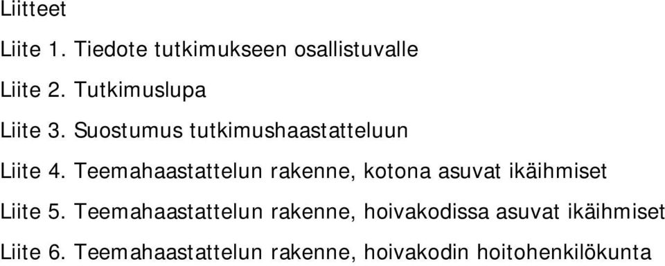 Teemahaastattelun rakenne, kotona asuvat ikäihmiset Liite 5.