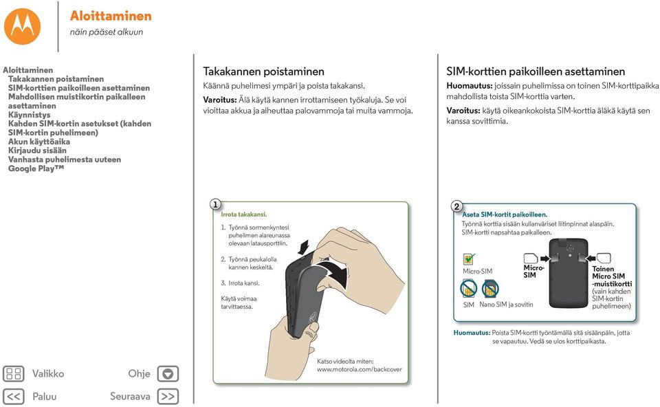 Varoitus: Älä käytä kannen irrottamiseen työkaluja. Se voi vioittaa akkua ja aiheuttaa palovammoja tai muita vammoja.