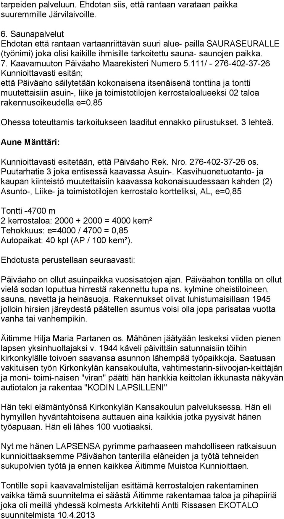 Kaavamuuton Päiväaho Maarekisteri Numero 5.