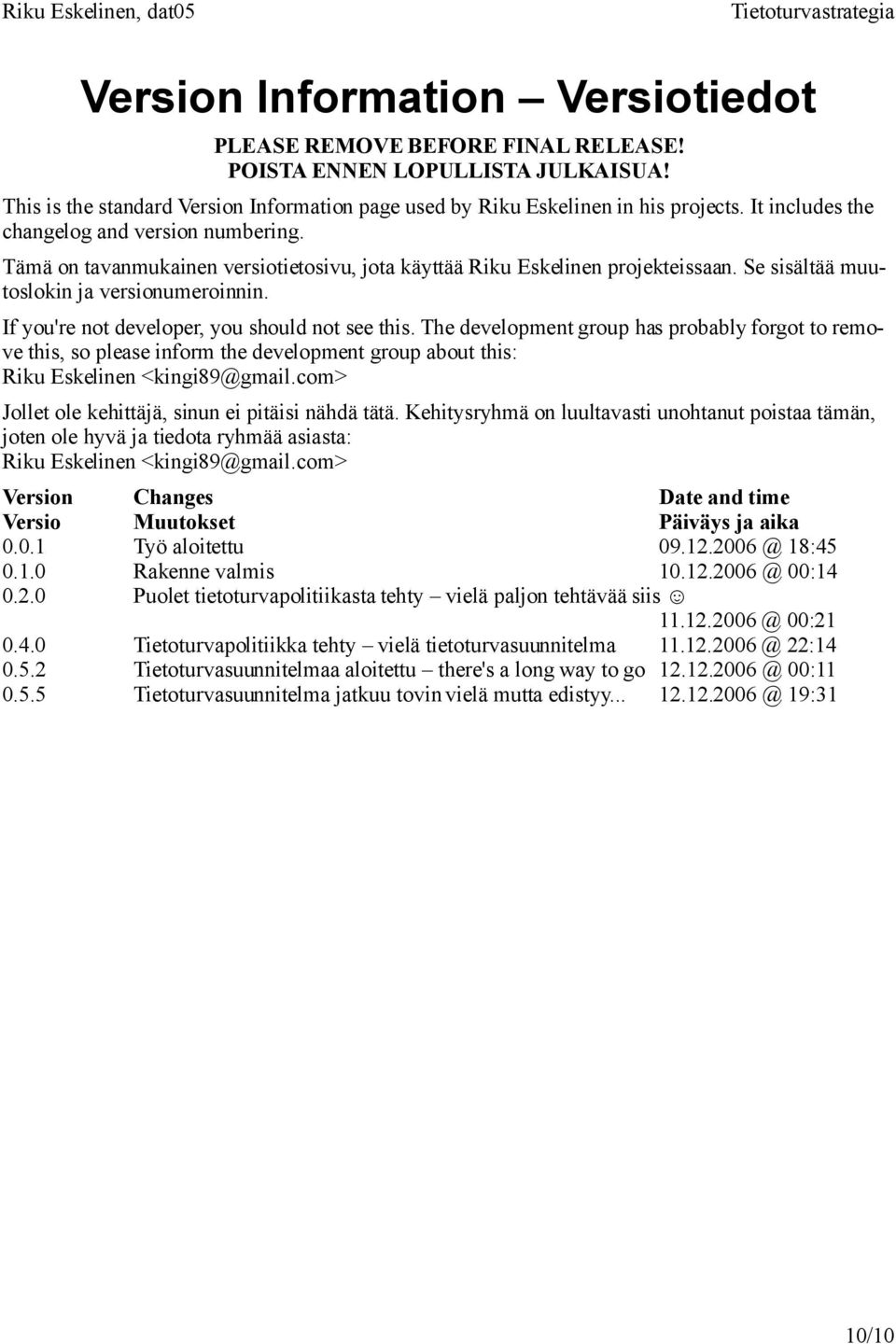 If you're not developer, you should not see this. The development group has probably forgot to remove this, so please inform the development group about this: Riku Eskelinen <kingi89@gmail.