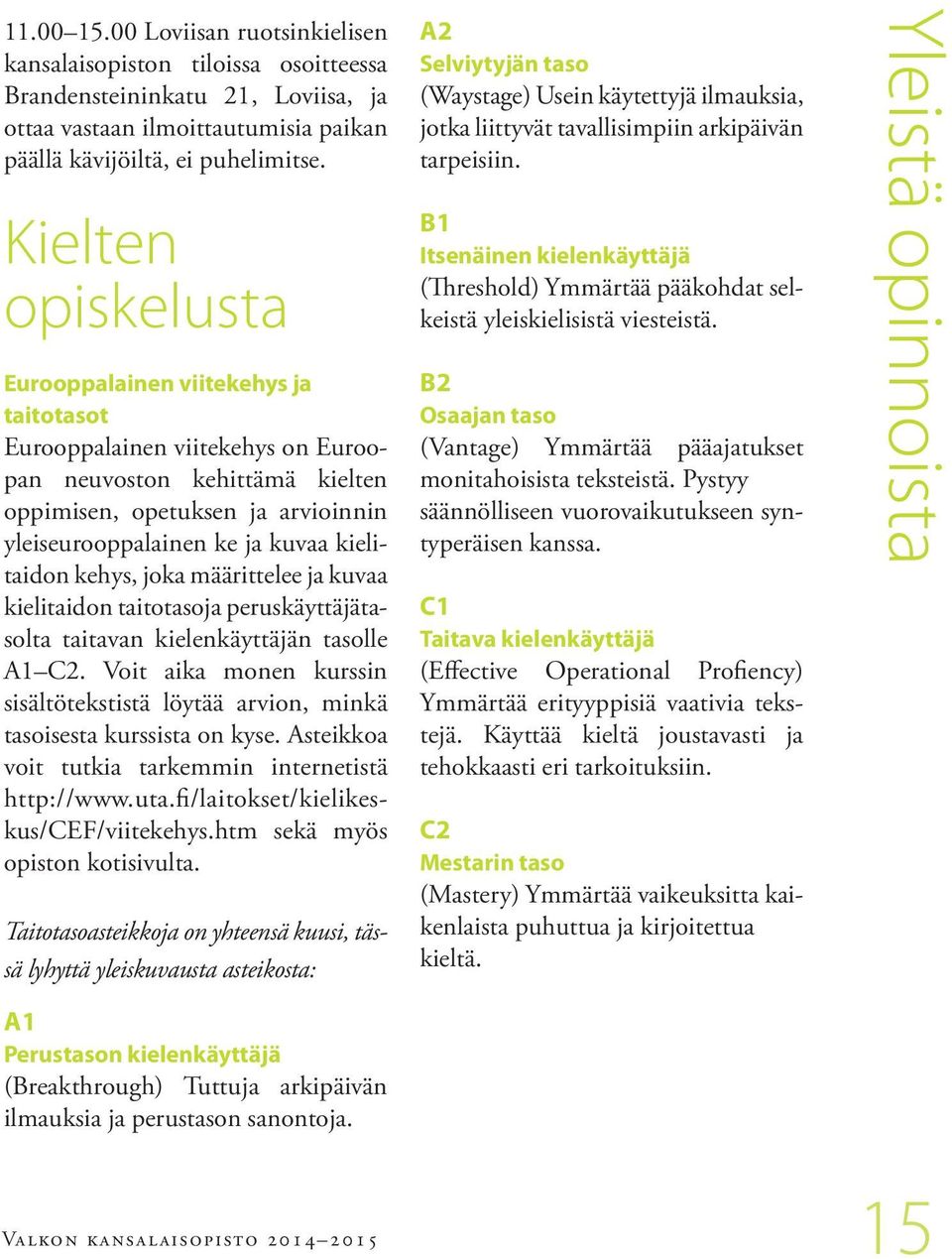 kielitaidon kehys, joka määrittelee ja kuvaa kielitaidon taitotasoja peruskäyttäjätasolta taitavan kielenkäyttäjän tasolle A1 C2.