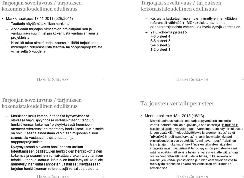 tarjouksessa ja liittää tarjoukseen molempien referenssilista teatteri- tai oopperaprojekteista viimeiseltä 5 vuodelta Tarjoajan soveltuvuus / tarjouksen kokonaistaloudellinen edullisuus Ko.