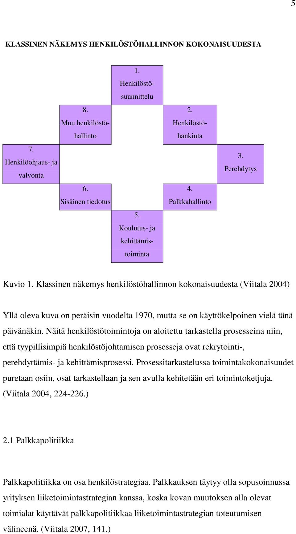 Klassinen näkemys henkilöstöhallinnon kokonaisuudesta (Viitala 2004) Yllä oleva kuva on peräisin vuodelta 1970, mutta se on käyttökelpoinen vielä tänä päivänäkin.