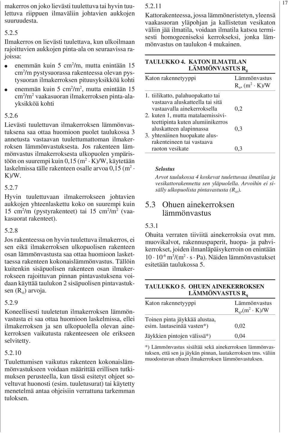 pystysuoran ilmakerroksen pituusyksikköä kohti enemmän kuin 5 cm /m, mutta enintään 15 cm /m vaakasuoran ilmakerroksen pinta-alayksikköä kohti 5.