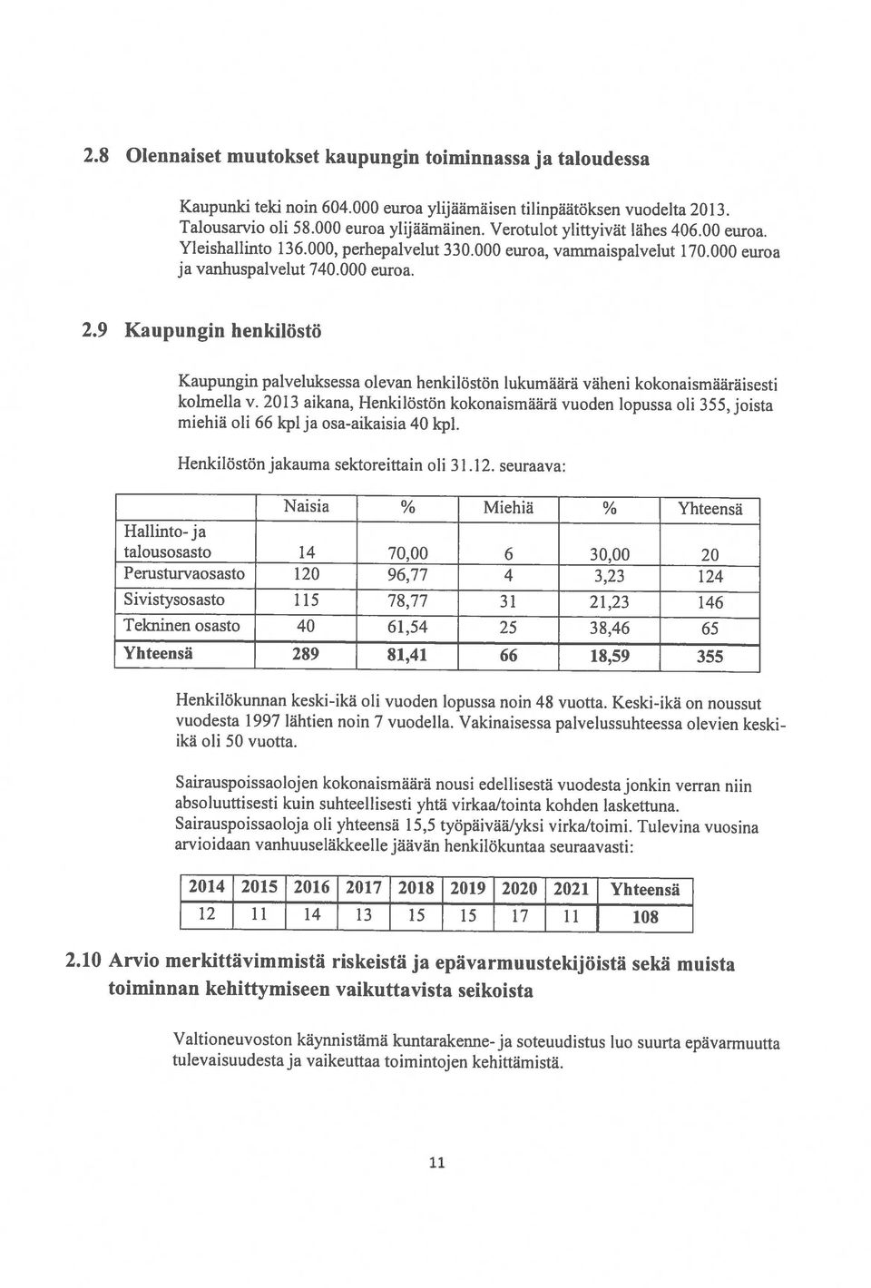 000 euroa 11 Valtioneuvoston käynnistämä kuntarakenne- ja soteuudistus luo suurta epävarmuutta tulevaisuudesta ja vaikeuttaa toimintojen kehittämistä.