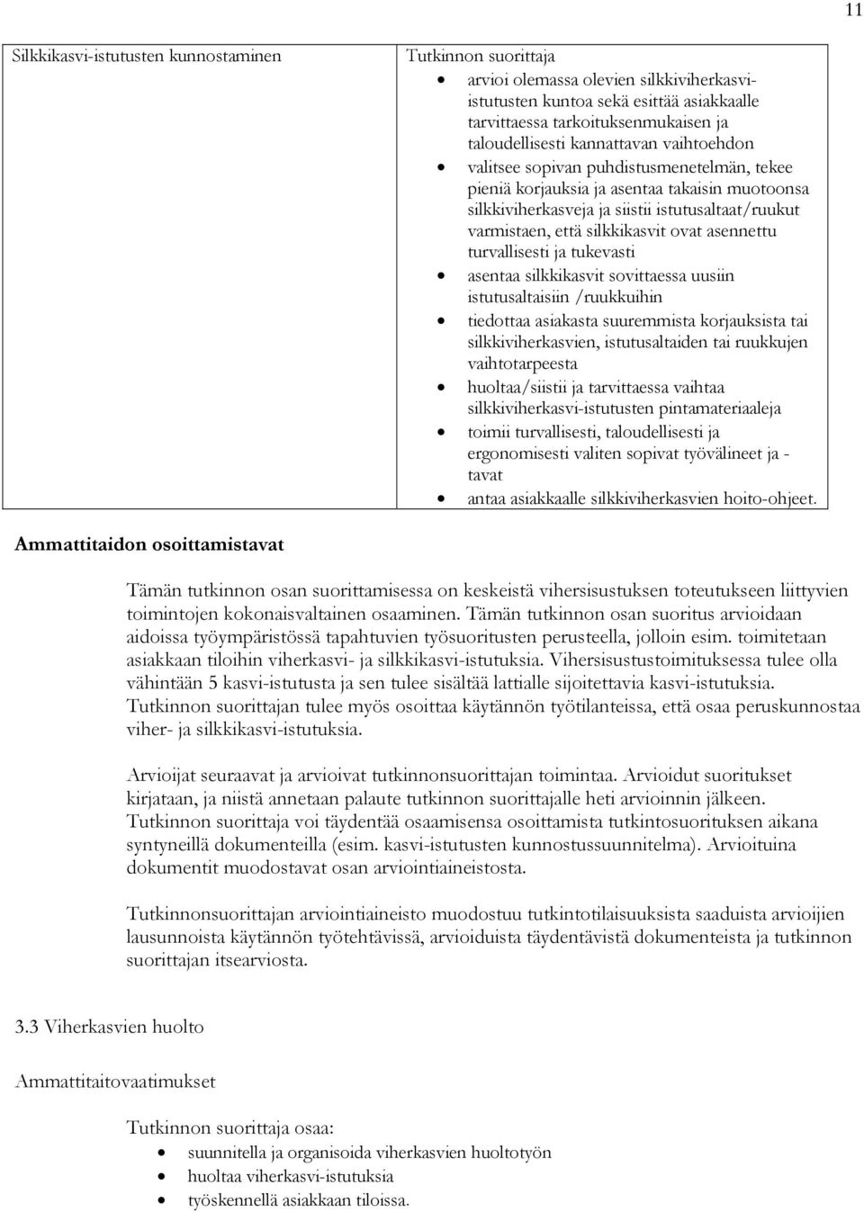 turvallisesti ja tukevasti asentaa silkkikasvit sovittaessa uusiin istutusaltaisiin /ruukkuihin tiedottaa asiakasta suuremmista korjauksista tai silkkiviherkasvien, istutusaltaiden tai ruukkujen