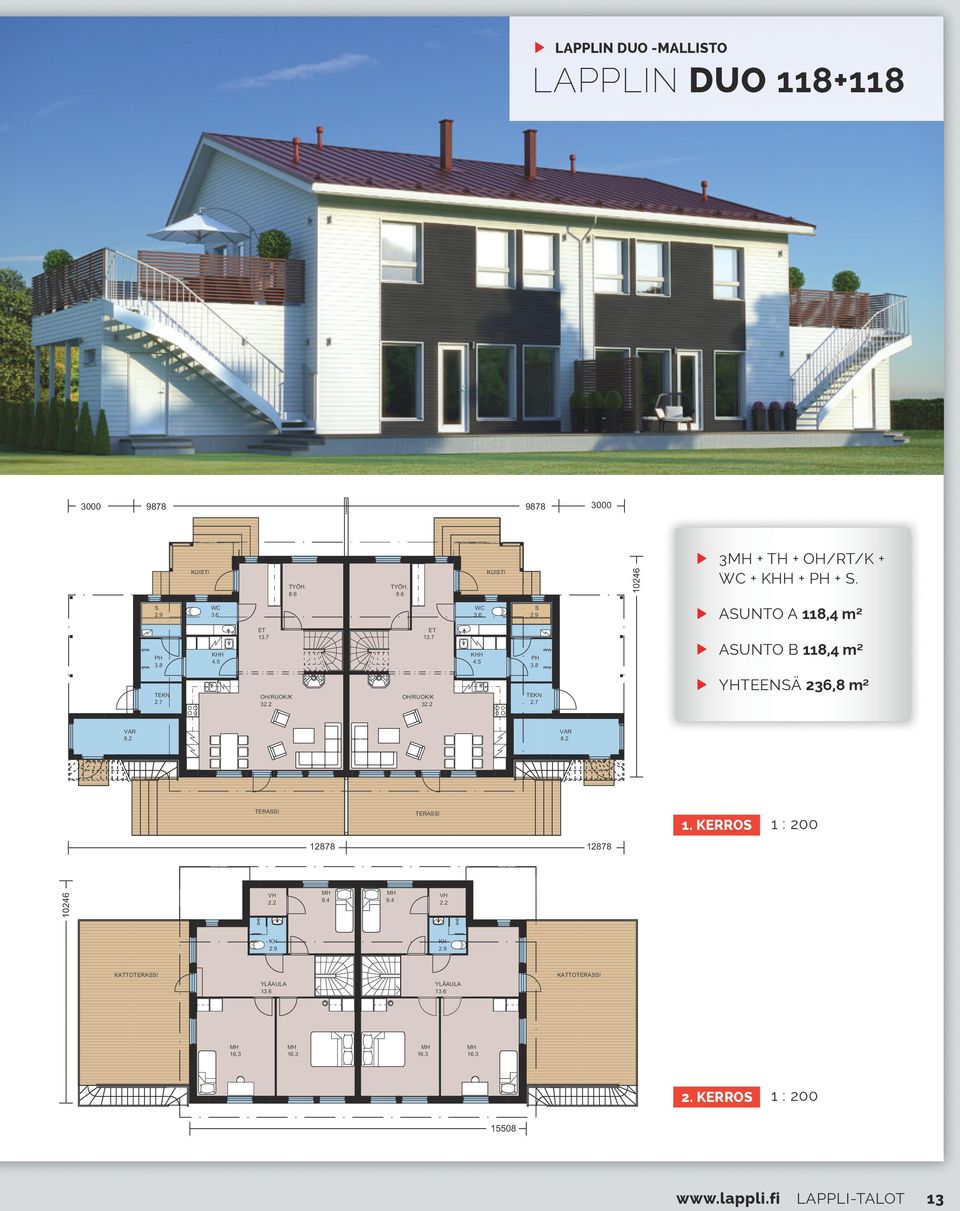 7 OH/RUOK/K 32.2 OH/RUOK/K 32.2 TEKN 2.7 YHTEENSÄ 236,8 m² VAR 8.2 VAR 8.2 12878 12878 1. KERROS 1 : 200 10246 VH 2.2 9.4 9.