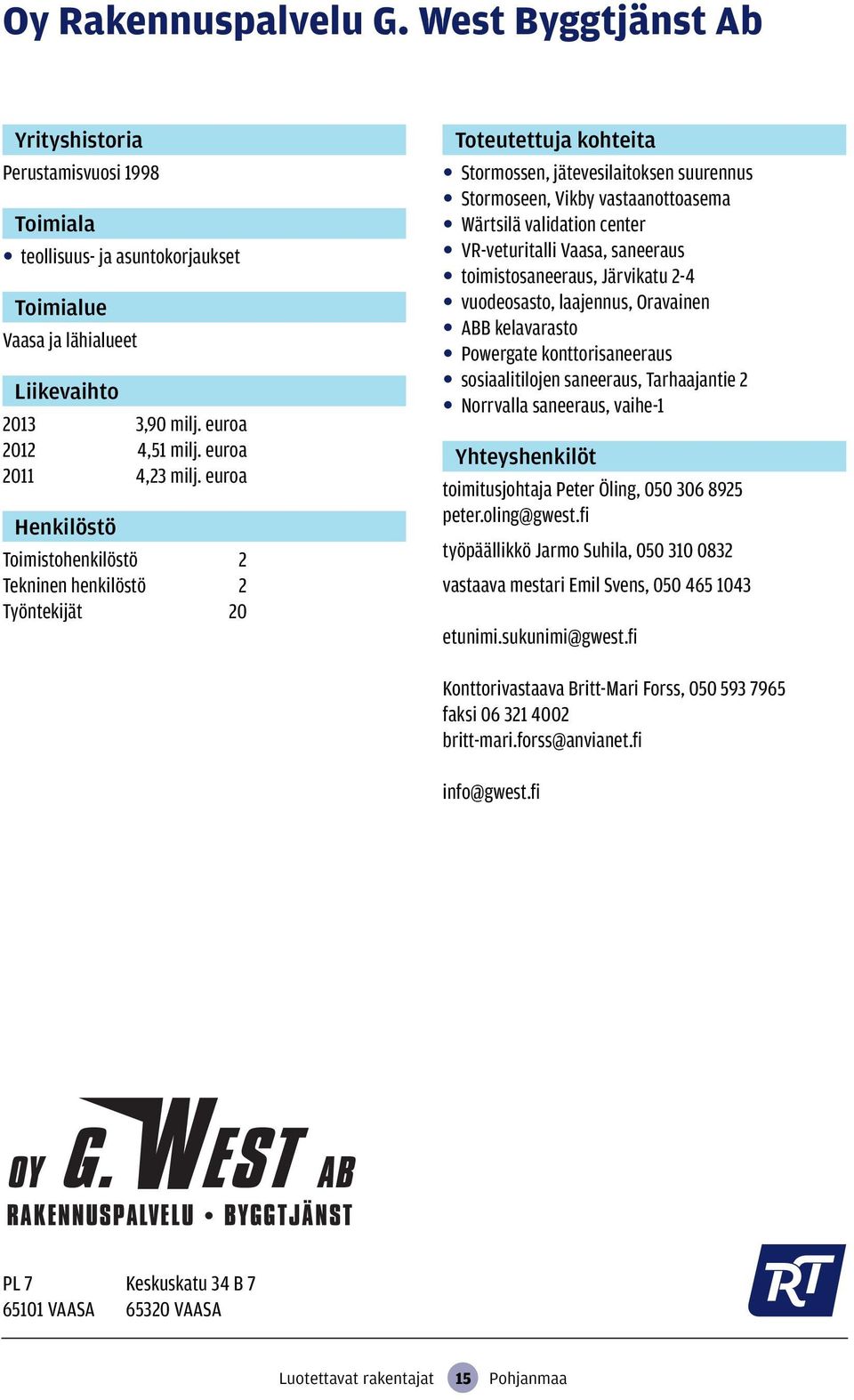 saneeraus toimistosaneeraus, Järvikatu 2-4 vuodeosasto, laajennus, Oravainen ABB kelavarasto Powergate konttorisaneeraus sosiaalitilojen saneeraus, Tarhaajantie 2 Norrvalla saneeraus, vaihe-1