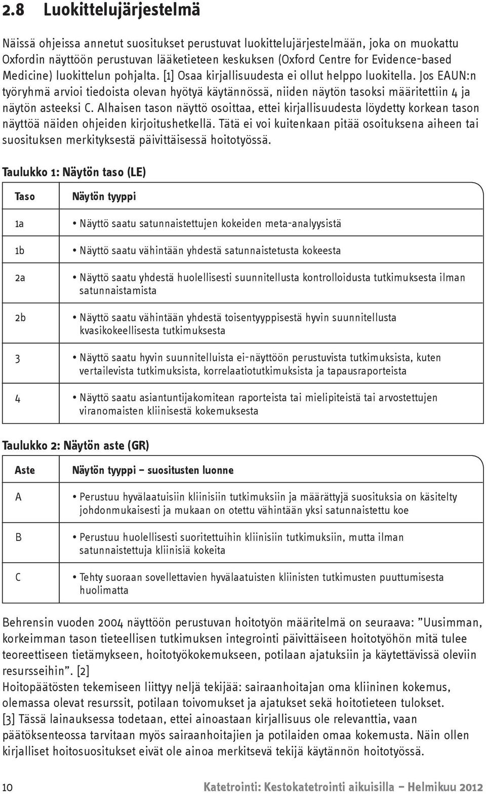 Jos EAUN:n työryhmä arvioi tiedoista olevan hyötyä käytännössä, niiden näytön tasoksi määritettiin 4 ja näytön asteeksi C.