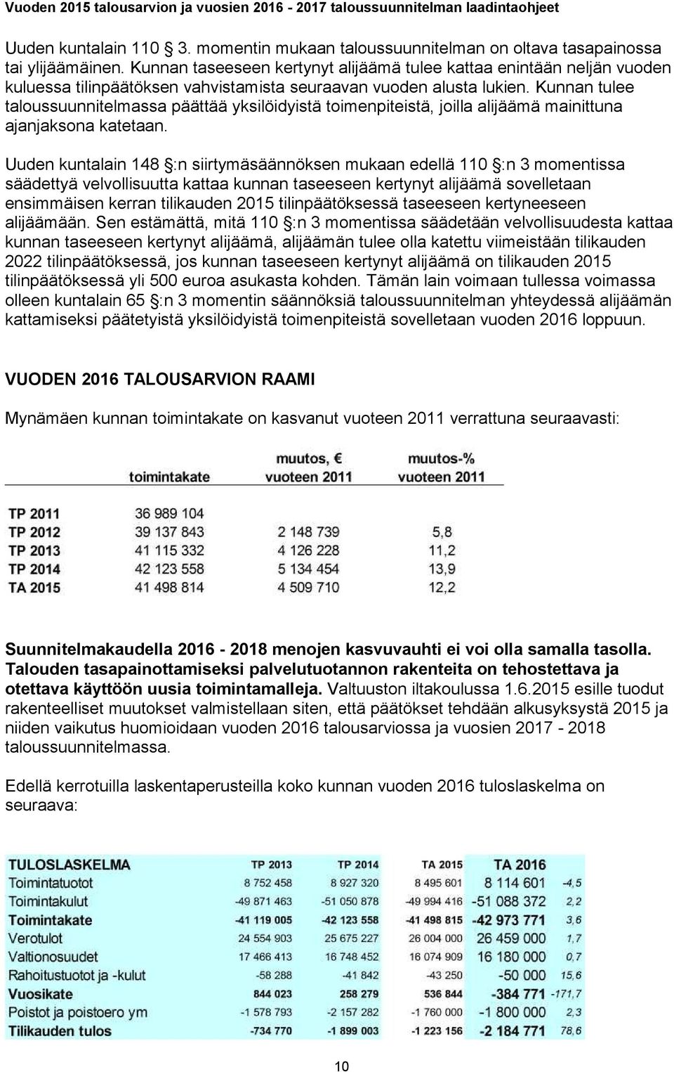 Kunnan tulee taloussuunnitelmassa päättää yksilöidyistä toimenpiteistä, joilla alijäämä mainittuna ajanjaksona katetaan.