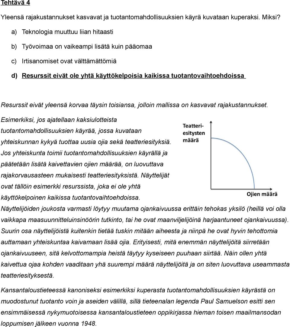 Resurssit eivät yleensä korvaa täysin toisiansa, jolloin mallissa on kasvavat rajakustannukset.