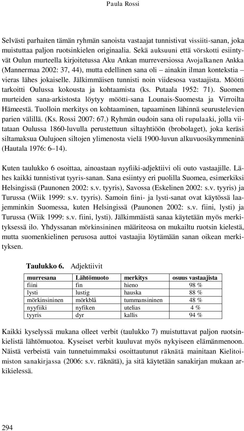 lähes jokaiselle. Jälkimmäisen tunnisti noin viidesosa vastaajista. Möötti tarkoitti Oulussa kokousta ja kohtaamista (ks. Putaala 1952: 71).