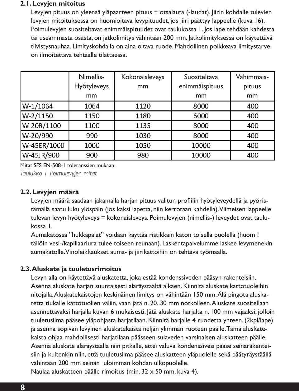 Jos lape tehdään kahdesta tai useammasta osasta, on jatkolimitys vähintään 200 mm. Jatkolimityksessä on käytettävä tiivistysnauhaa. Limityskohdalla on aina oltava ruode.