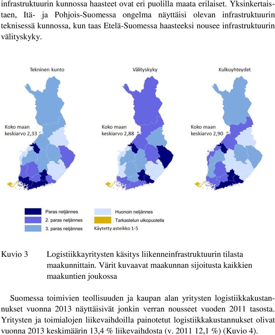 välityskyky. Kuvio 3 Logistiikkayritysten käsitys liikenneinfrastruktuurin tilasta maakunnittain.