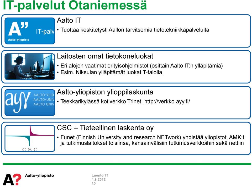 Niksulan ylläpitämät luokat T-talolla Aalto-yliopiston ylioppilaskunta Teekkarikylässä kotiverkko Trinet, http://verkko.ayy.