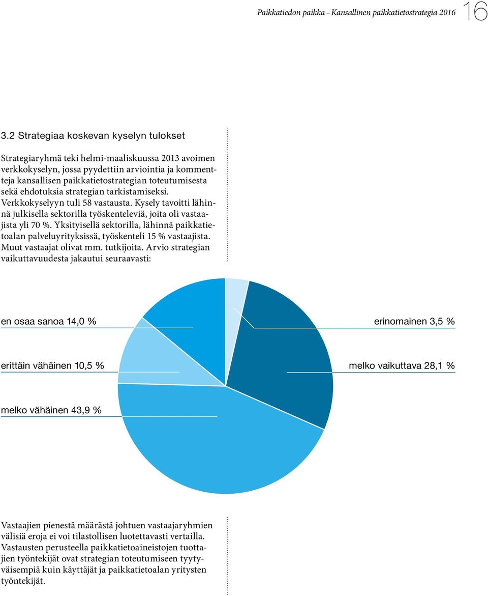 Yksityisellä sektorilla, lähinnä paikkatietoalan palveluyrityksissä, työskenteli 15 % vastaajista. Muut vastaajat olivat mm. tutkijoita.