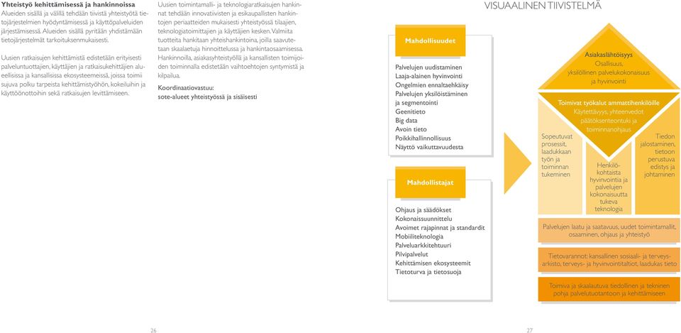 Uusien ratkaisujen kehittämistä edistetään erityisesti palveluntuottajien, käyttäjien ja ratkaisukehittäjien alueellisissa ja kansallisissa ekosysteemeissä, joissa toimii sujuva polku tarpeista